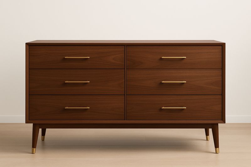 Commode en bois avec poignées en métal 6 tiroirs marron