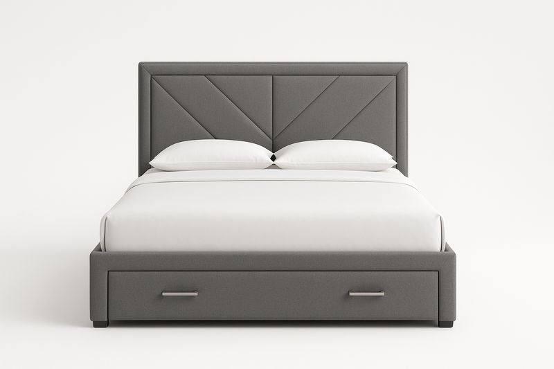 Lit double avec tête de lit en tissu gris avec rangement 200x160cm