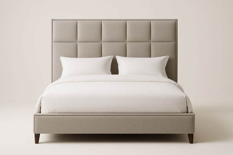 Lit double rembourré Beige en bois et tissu polyester