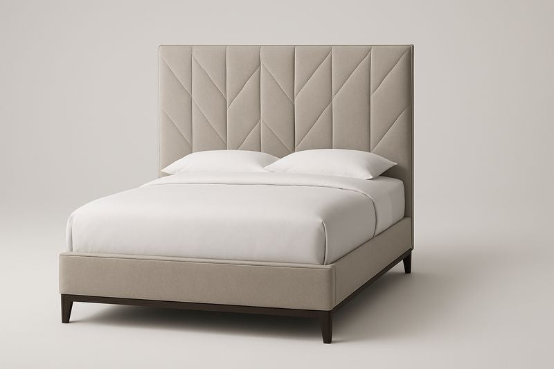 Lit double en bois et tissu polyester Beige