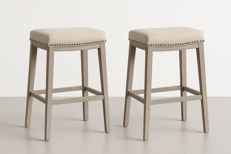 Tabourets de bar en bois et tissu Beige Lot de 2