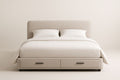 Lit double en tissu beige avec tiroirs 160x200 cm