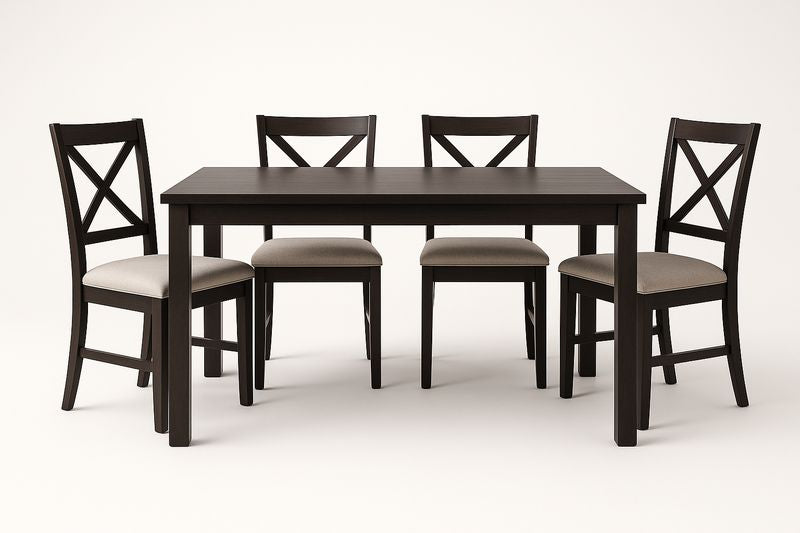 Ensemble de salle à manger en bois avec chaises rembourrées