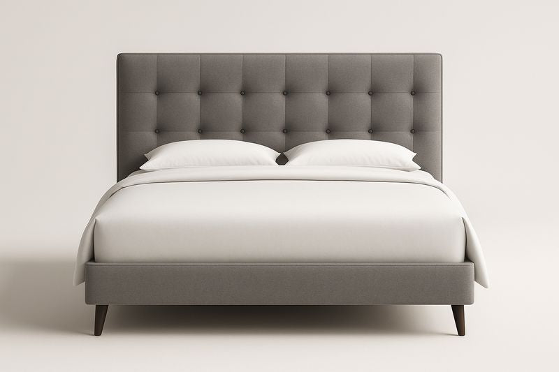 Lit double rembourré tissu gris 200x160 cm