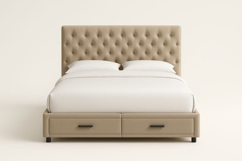 Lit double en cuir avec tête de lit matelassée et tiroirs de rangement 160x200 cm