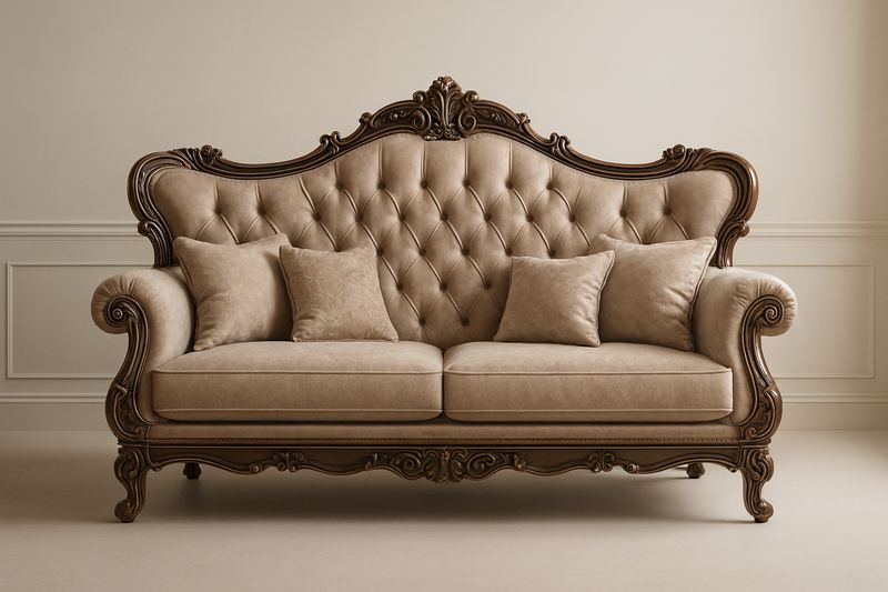 Canapé 3 places en bois massif et tissu marron