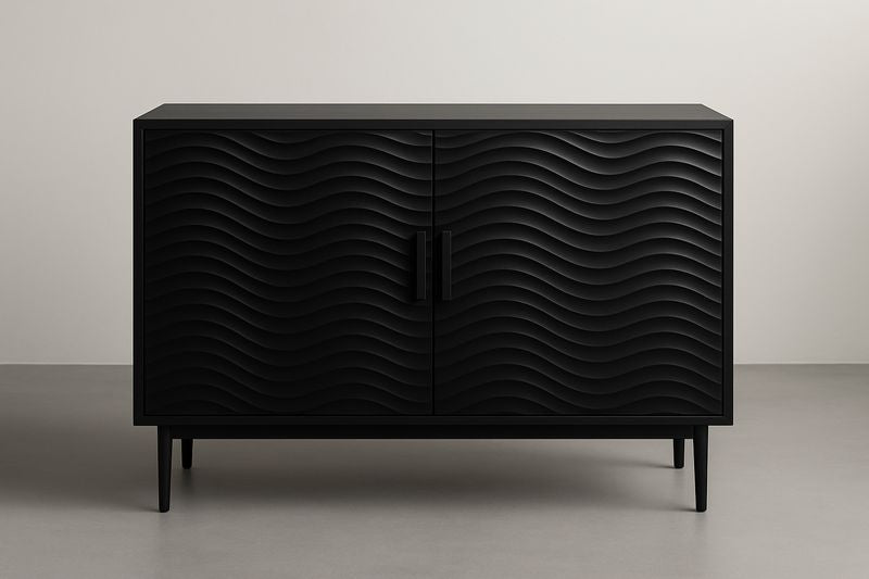 Buffet MDF Noir avec Motifs Ondulés 120x40x85 cm