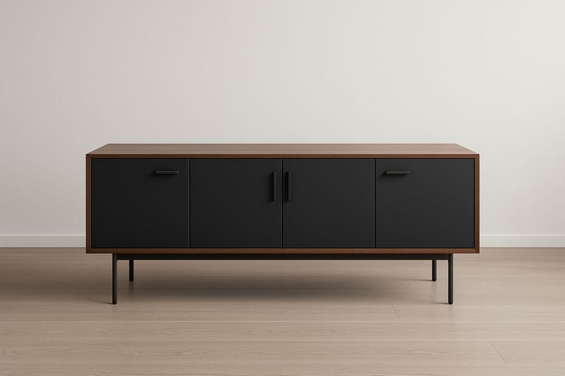 Meuble TV en Bois Noir et Noyer 180x40x60 cm