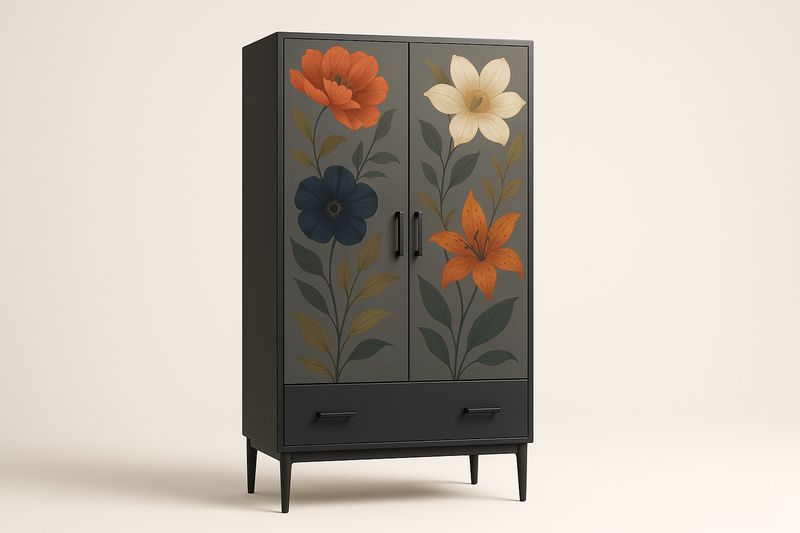 Armoire en bois MDF avec portes florales décoratives