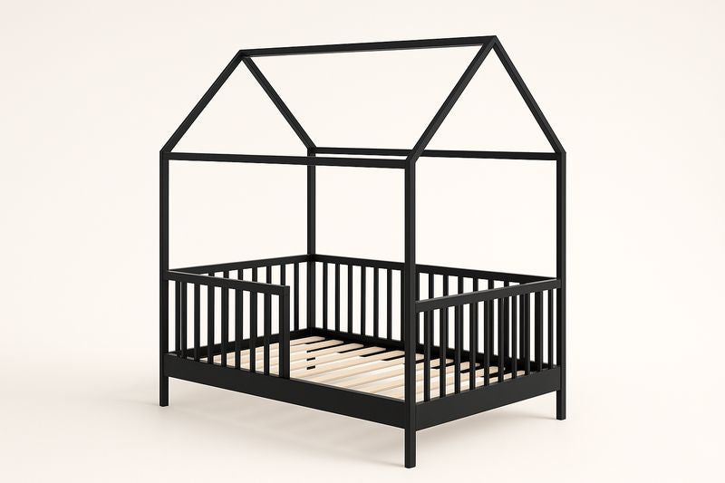 Lit en cabane bois noir pour enfant 90x200 cm
