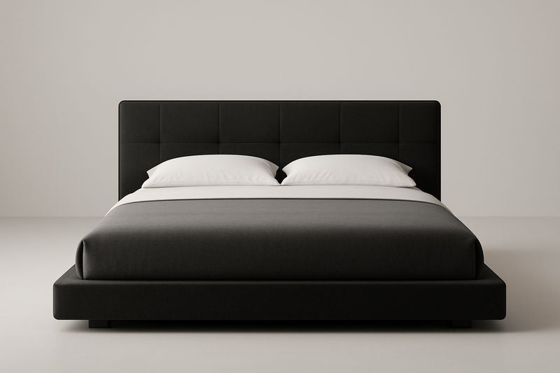 Lit double noir en tissu avec structure en bois massif 200x160 cm