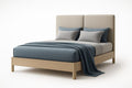 Lit double en bois et tissu Beige/Bleu 200x160 cm