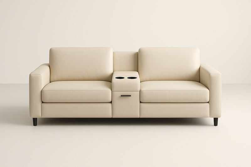 Canapé 2 Places Simili Cuir Beige avec Porte-Gobelets