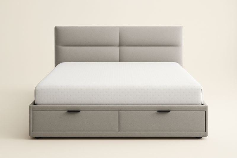 Lit rembourré avec rangement en tissu gris 160x200 cm