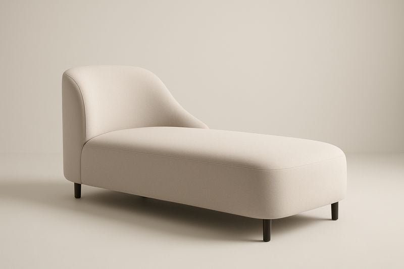 Méridienne en tissu avec dossier arrondi et pieds en bois