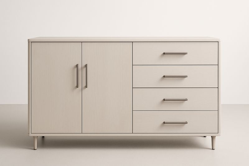 Buffet en Bois Clair avec 4 Tiroirs et 2 Portes