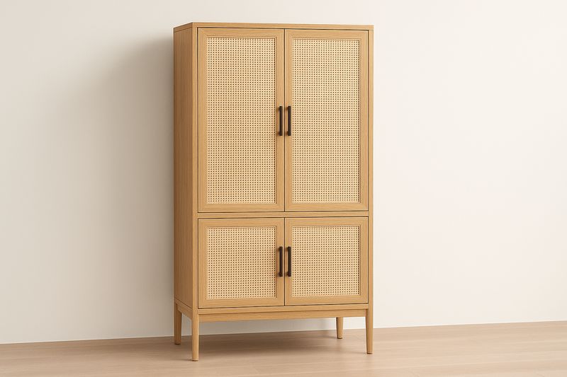 Armoire en chêne et rotin avec portes à charnières 180cm