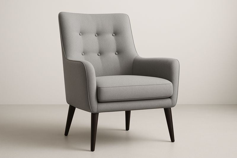 Fauteuil en Tissu Gris avec Pieds en Bois 75x80x90cm