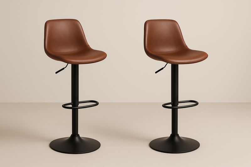 Lot de 2 tabourets de bar réglables en similicuir marron et acier noir