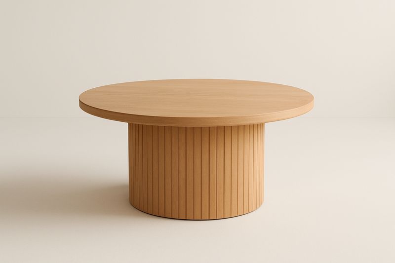 Table basse ronde en chêne clair massif - Diamètre 90 cm, Hauteur 40 cm