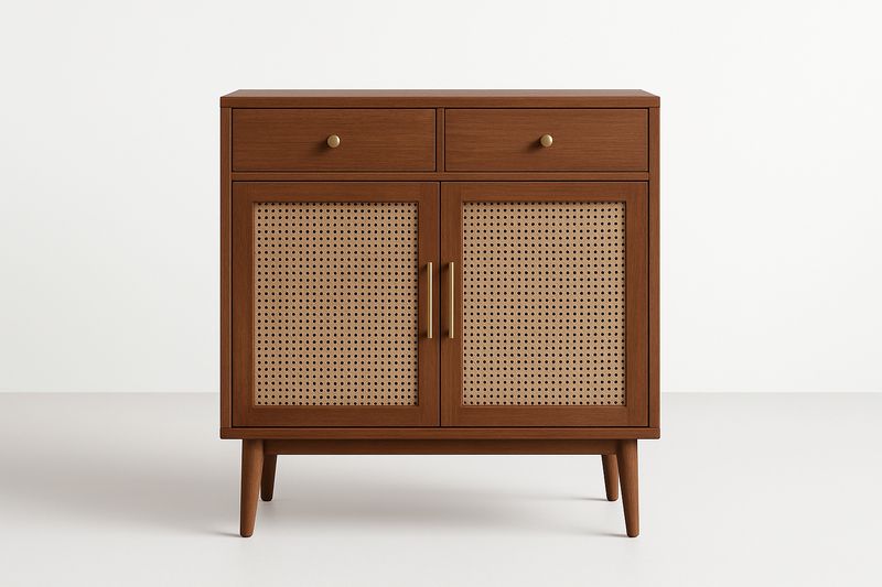 Commode en bois et rotin brun 80cm x 40cm x 90cm