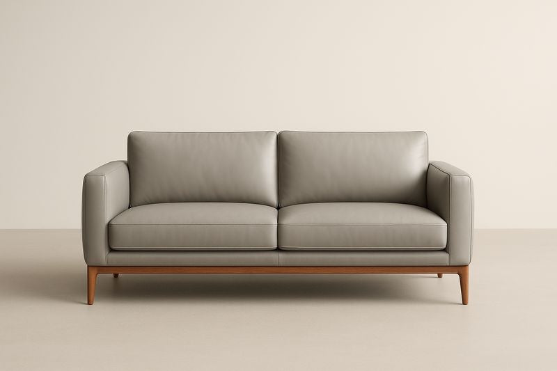 Canapé en cuir synthétique gris 2 places avec structure en bois