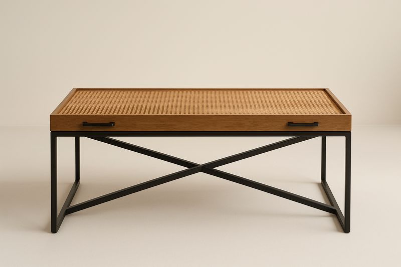 Table basse rectangulaire en bois et métal noir 120x60x45 cm