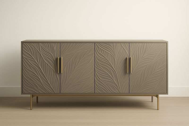 Buffet en bois sculpté avec poignées dorées