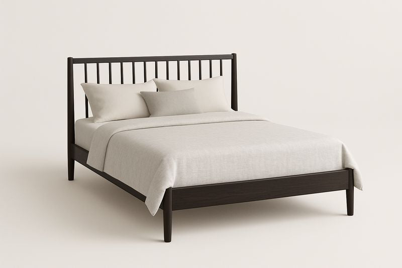 Lit double en bois noir avec tête de lit 140x200 cm