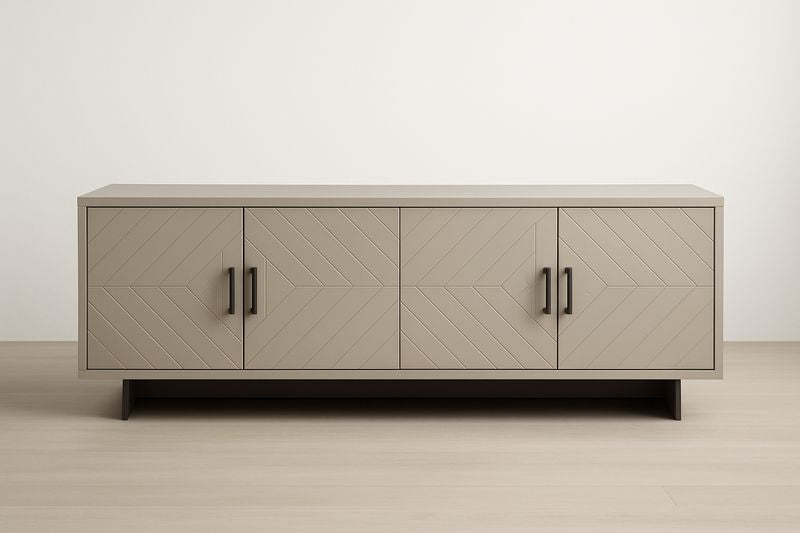 Buffet en bois composite beige avec quatre portes