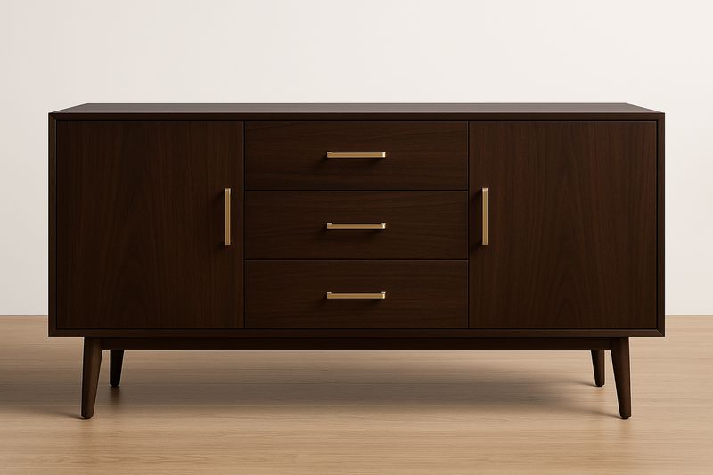 Buffet en Bois de Noyer MDF avec 3 Tiroirs et 2 Portes