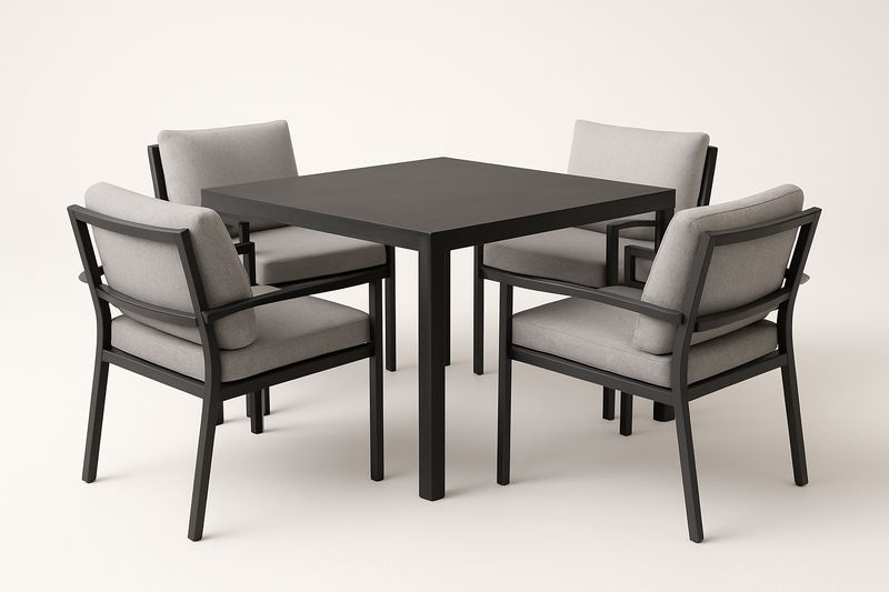 Ensemble de Table Carrée en Aluminium avec 4 Chaises en Tissu Gris 90x90x75 cm