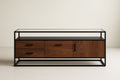 Meuble TV en Verre Trempé, Bois et Métal 150x40x50 cm
