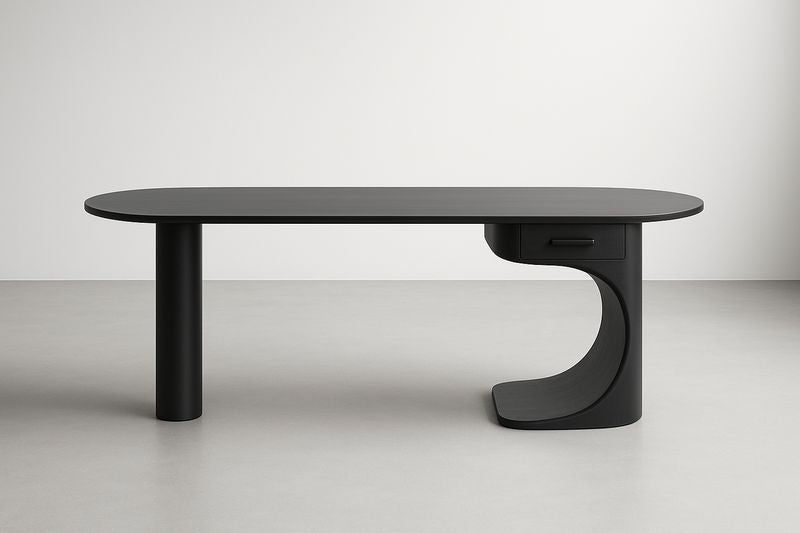 Table de bureau ovale en bois noir avec tiroir