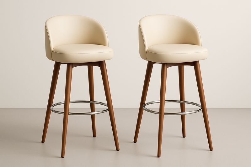 Lot de 2 tabourets de bar en similicuir Beige avec pieds en bois