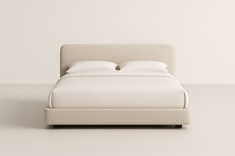 Lit double tissu beige 160x200 cm