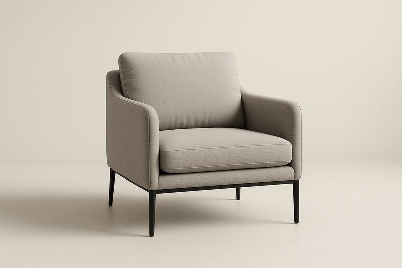 Fauteuil en tissu polyester gris clair avec pieds en métal