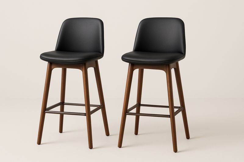Lot de 2 tabourets de bar en simili cuir noir et bois