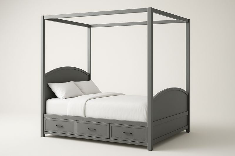 Lit à baldaquin avec tiroirs MDF Gris