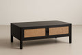 Table basse noire en bois et rotin 110x60x35 cm